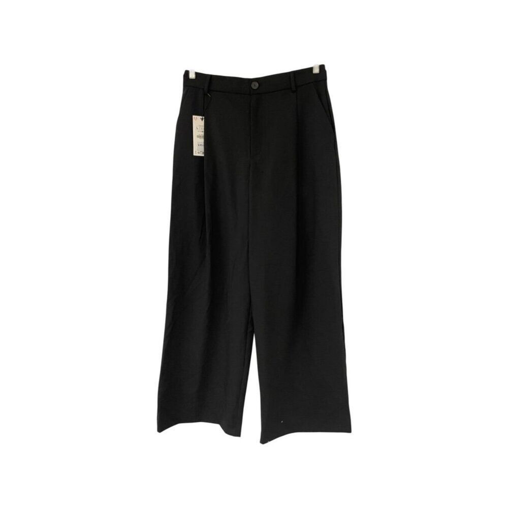 Zara Women Flowing Pleated Trousers Large Black Wide Leg High Waist 8338/415 NWT